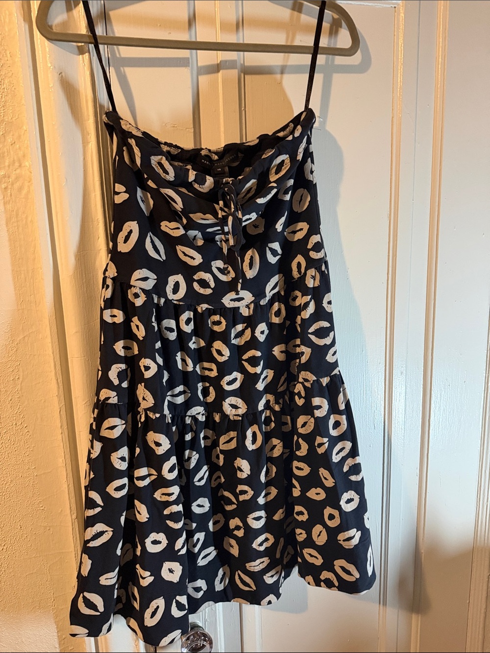 Marc By Marc Jacobs Black Mini Dress with Cream Lip Print
